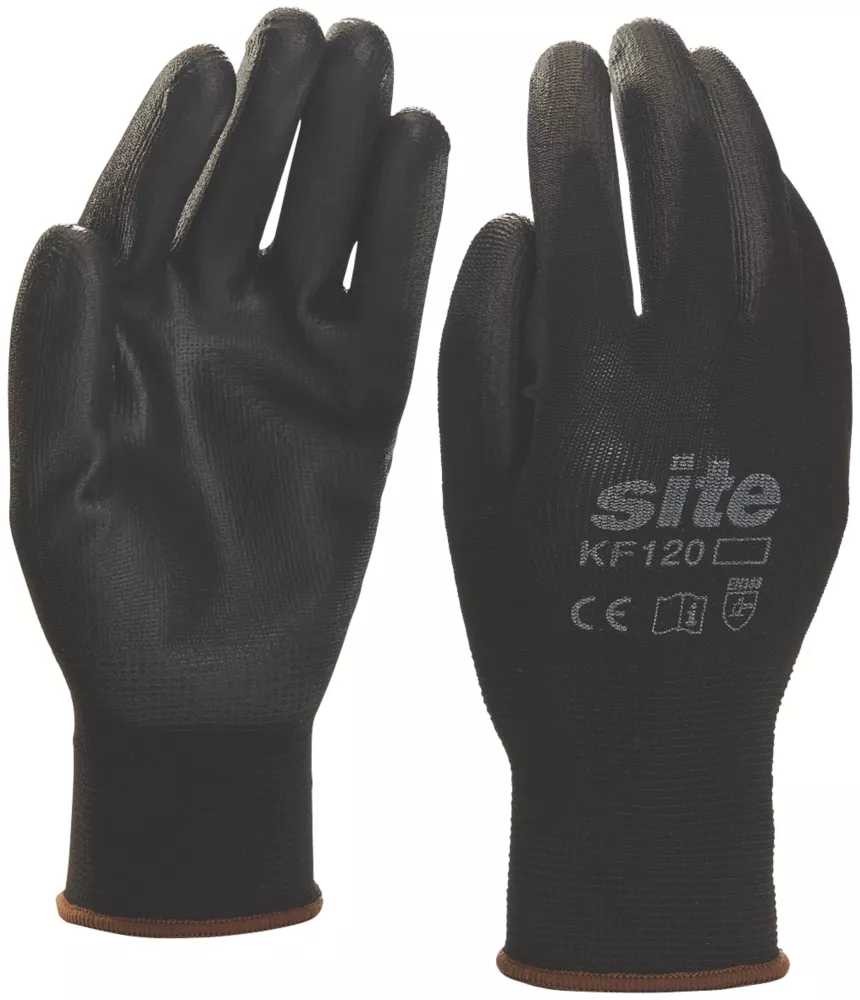 Site 120 PU Palm Dip Gloves Black Large 2 Site 120 PU Palm Dip Gloves Black Large